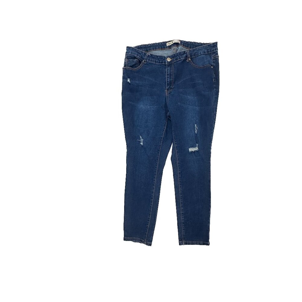 Le V Distressed Skinny Women's size‎ 16 Dark Wash Blue Denim jeans
